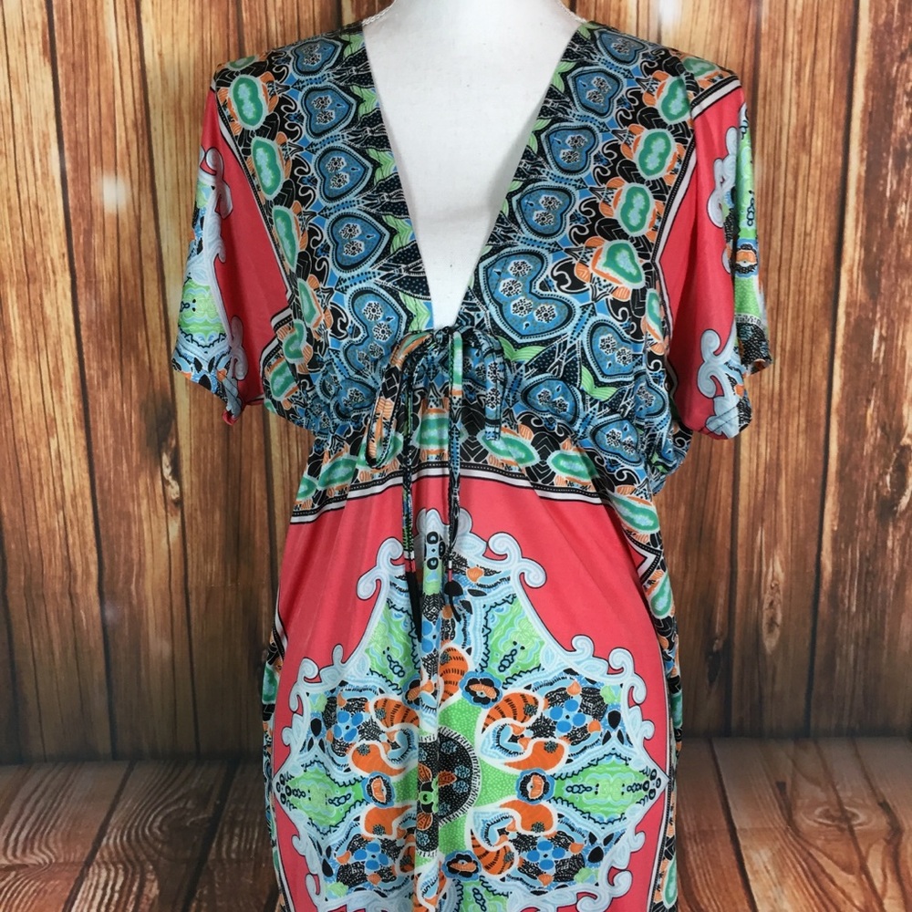 NWT Anself Paisley Strechy LowCut Tunic Mini Dress - Picture 4 of 6